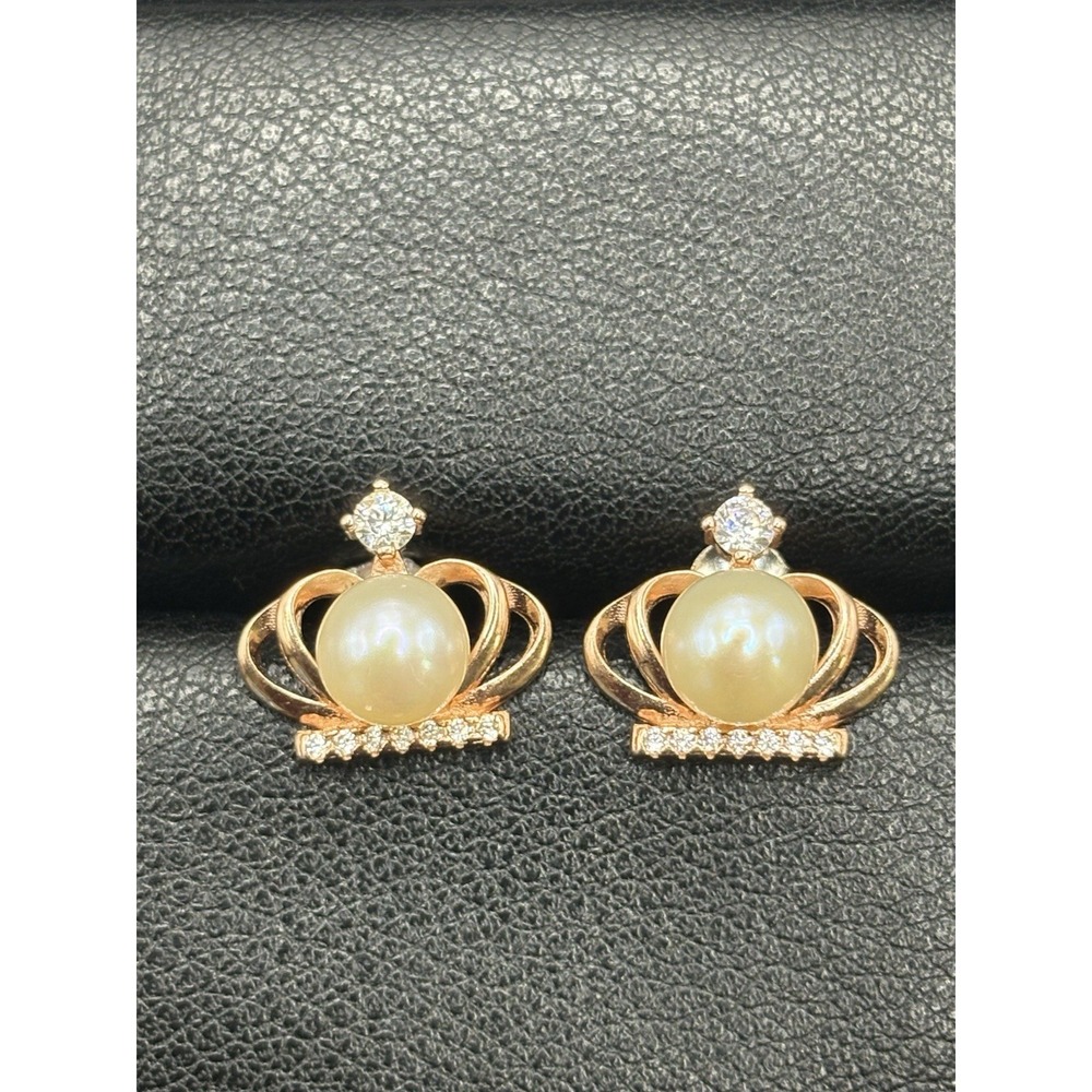 EUC Rose Sterling Silver Pearl Cubic Zirconia Crown Earrings 925 G24